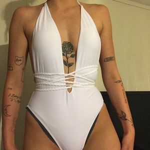 White Tie One Piece Bathing Suit